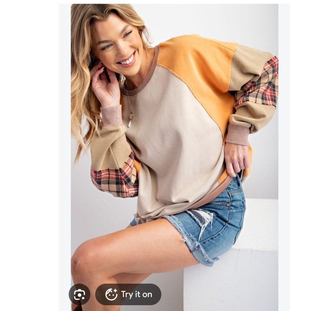 Easle small oversized sweatshirt Patchwork boho autumn cozy fall pullover